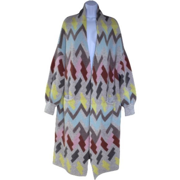 Delicate Love Long Cardigan Geometric Wool Yak Open Front Sweater - Picture 1 of 11